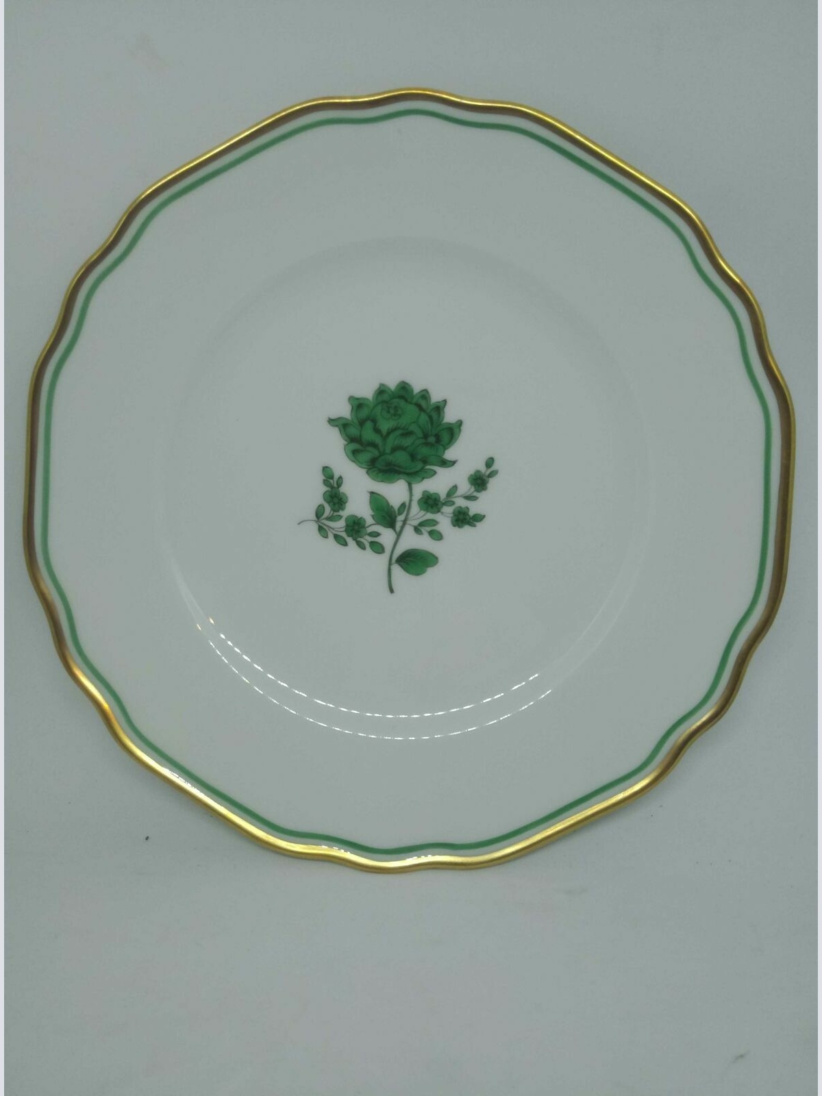 Augarten Dessertteller 20cm Dekor grüne Rosen 62 5851 75 mit Goldrand 60217