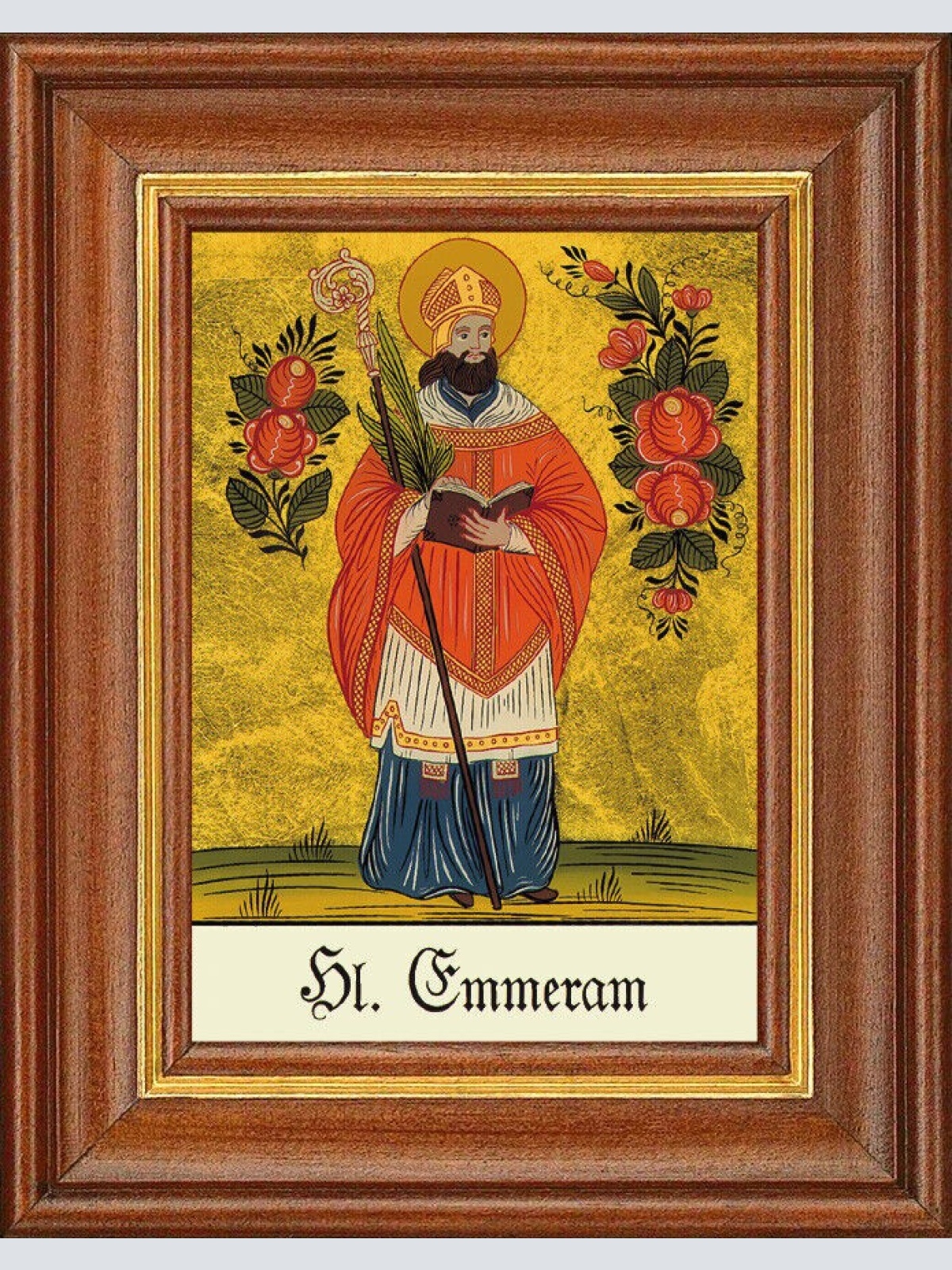 Hinterglasbild - Heiliger Emmeram - Patronatsbild Taufe Namenspatron 12,7x16