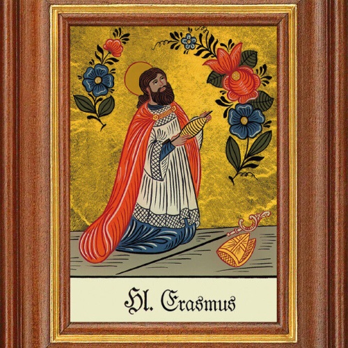 Hinterglasbild - Heiliger Erasmus - Patronatsbild Taufe Namenspatron 12,7x16