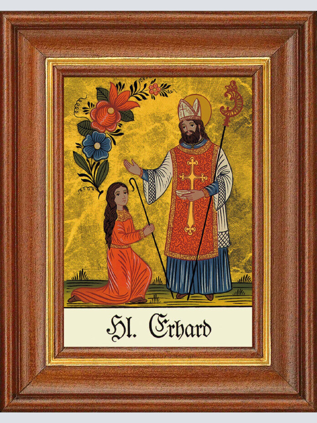 Hinterglasbild - Heiliger Erhard - Patronatsbild Taufe Namenspatron 12,7x16