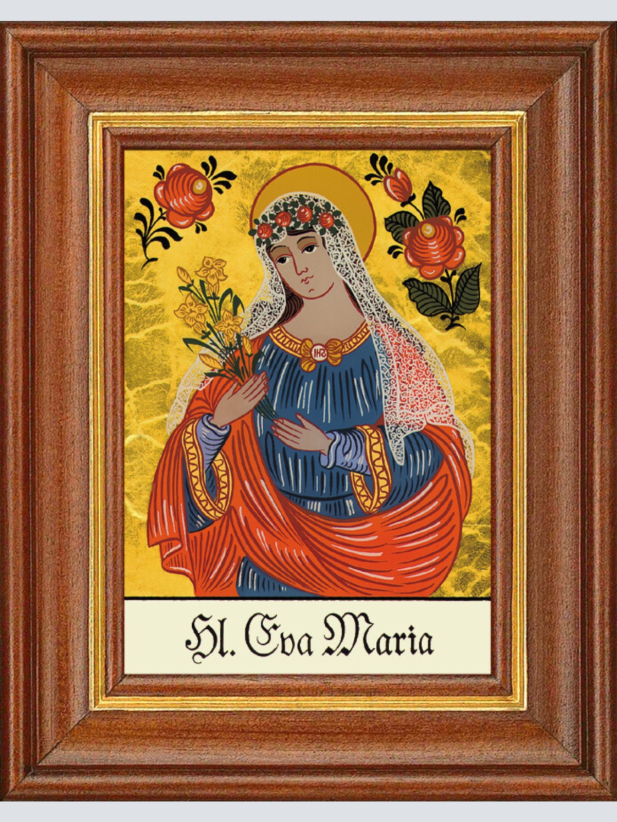 Hinterglasbild - Heilige Eva Maria - Patronatsbild Taufe Namenspatron 12,7x16