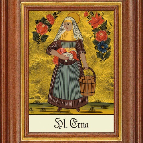 Hinterglasbild - Heilige Erna - Patronatsbild Taufe Namenspatron 12,7x16