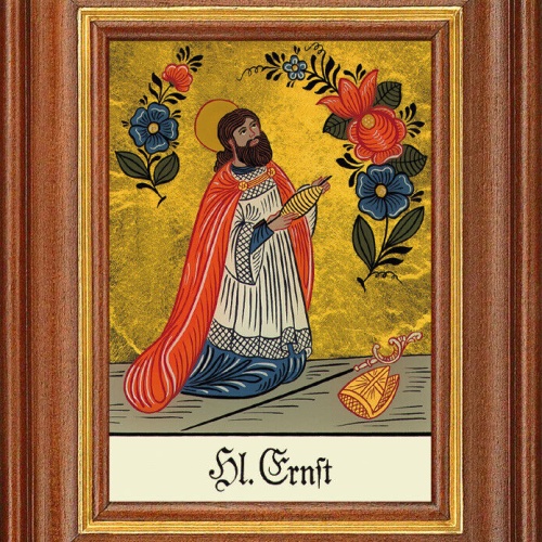 Hinterglasbild - Heiliger Ernst - Patronatsbild Taufe Namenspatron 12,7x16