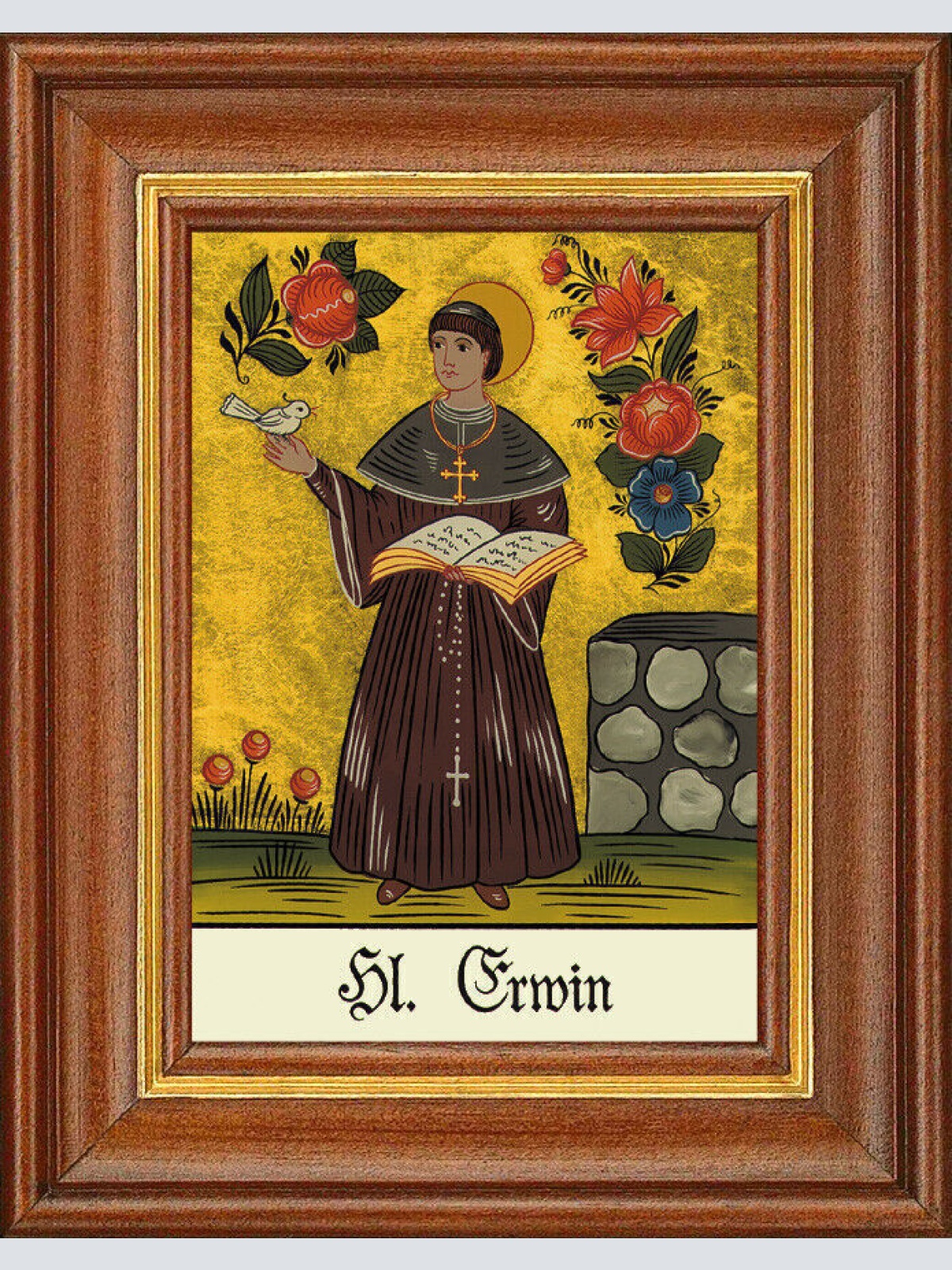 Hinterglasbild - Heiliger Erwin - Patronatsbild Taufe Namenspatron 12,7x16