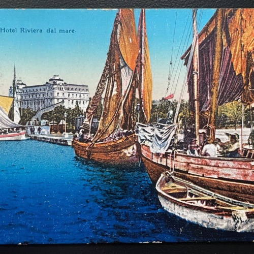 Pola Hotel Riviera del mare Pula Boot Meer Hafen Ufer Isrien Kroatien 600117A D