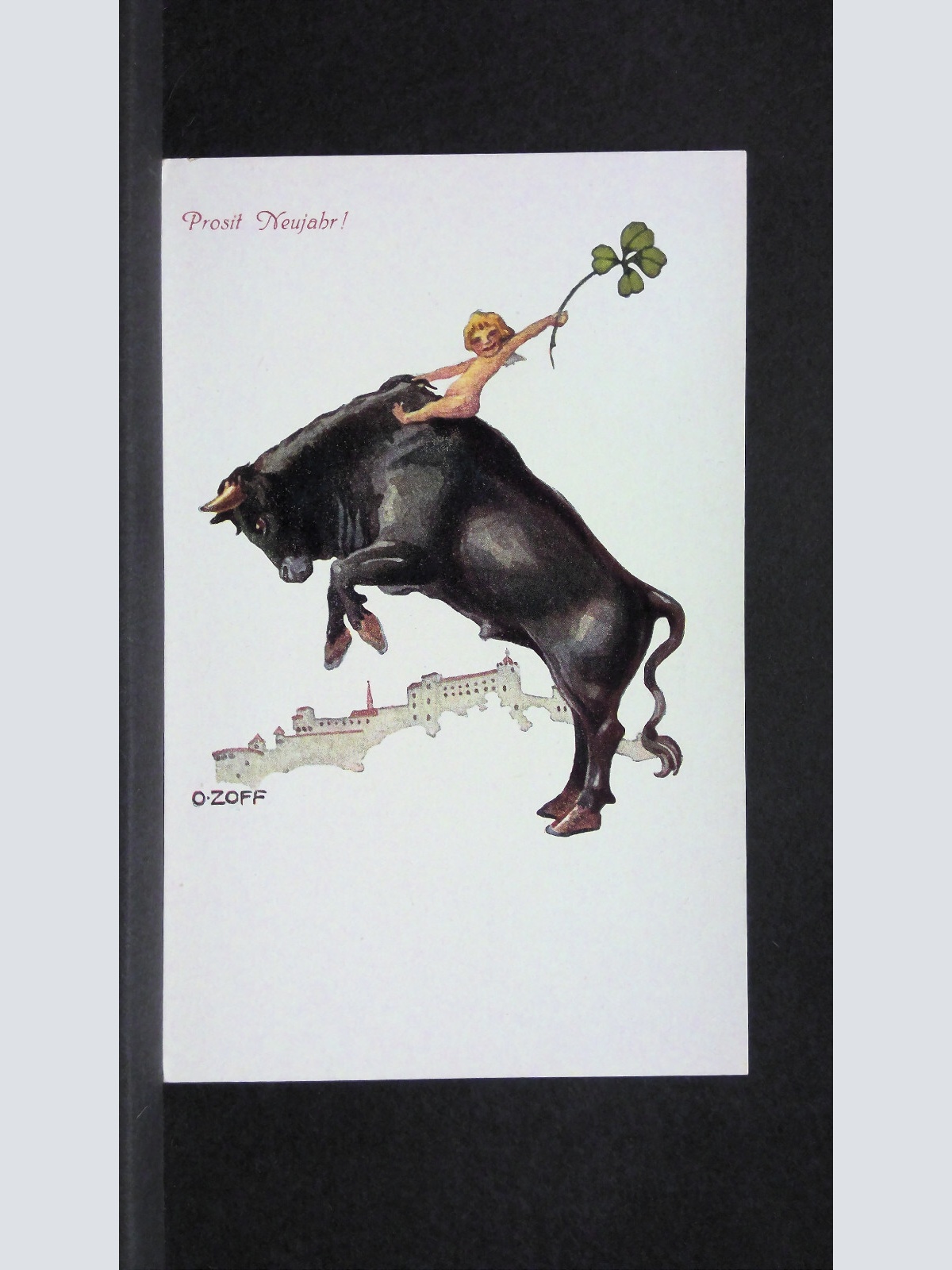 Kunst-Karte O. Zoff Salzburger Stier Prosit Neujahr JW34103