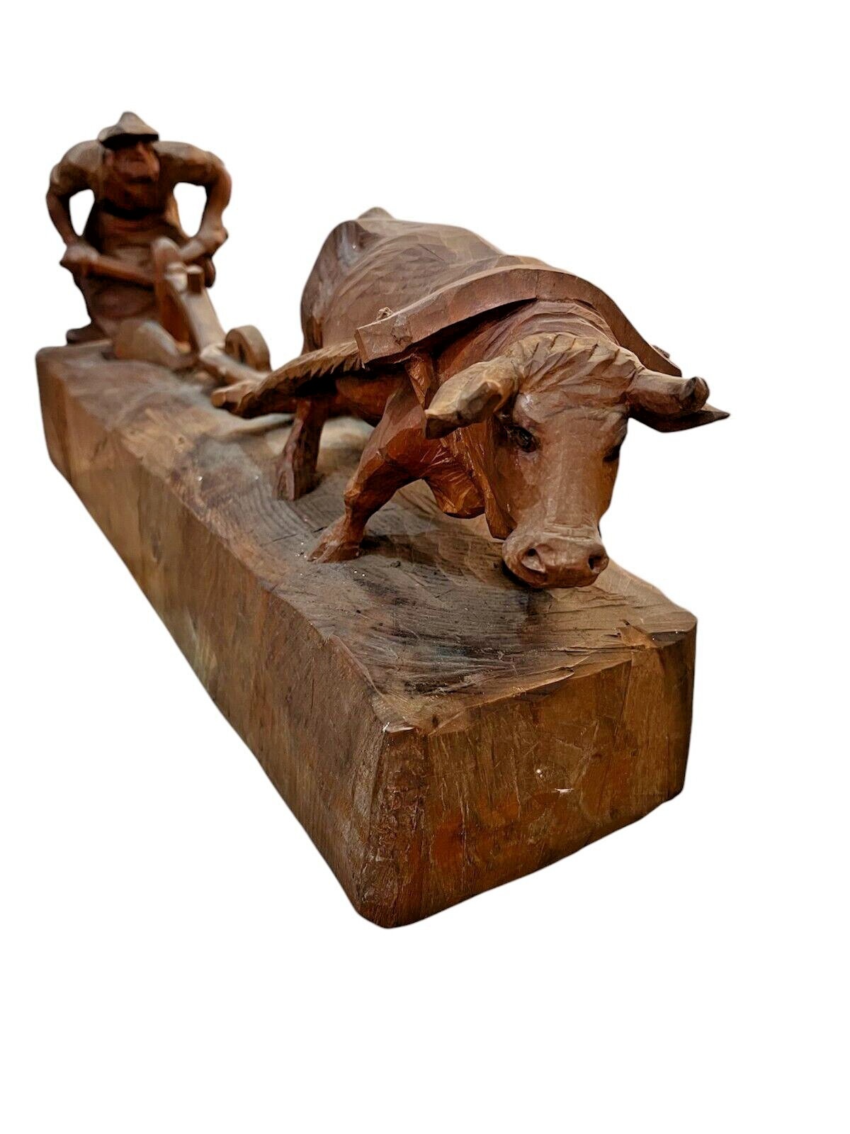 Holzschnitzerei Bauer mit Holzfuhrwerk um 1940  R0024