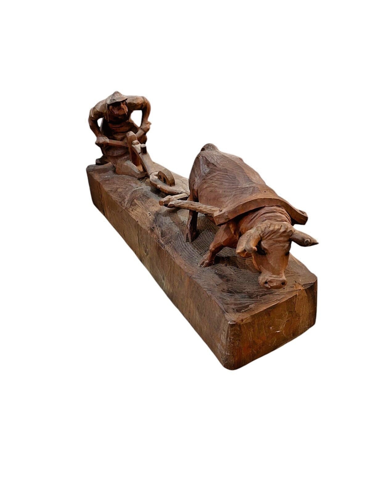 Holzschnitzerei Bauer mit Holzfuhrwerk um 1940  R0024