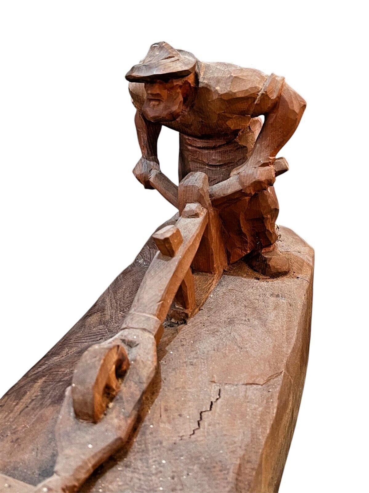 Holzschnitzerei Bauer mit Holzfuhrwerk um 1940  R0024