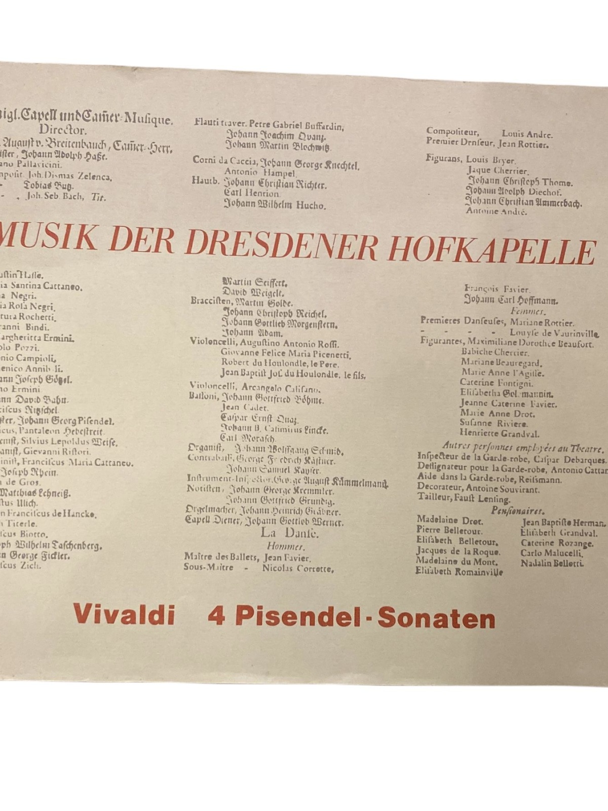 1929 MUSIK DER DRESDENER HOFKAPELLE. VIVALDI 4 PISENDEL-SONATEN