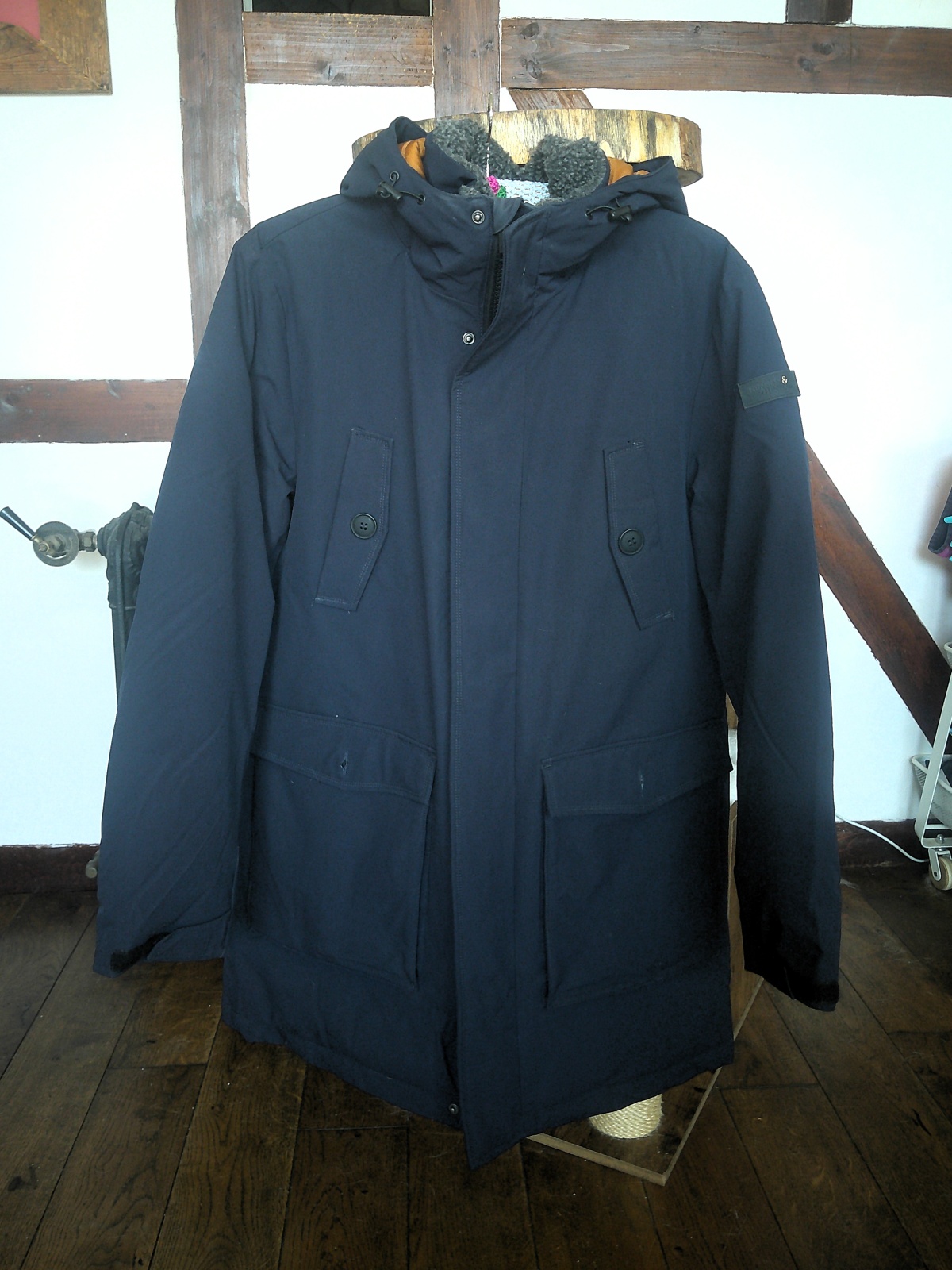 HENSON&HENSON Herren Thermo-Parka dunkelblau mit vielen Details