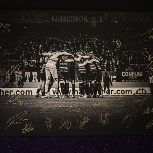 Ubuntu - Foto Mannschaft inkl. aller Unterschriften - Fine Art Print auf Leinwand (90x60)