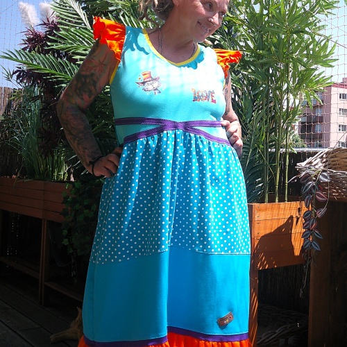 Patchwork Kleid aus Bambus Jersey mit Plotter Druck